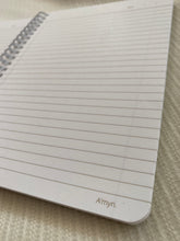 Load image into Gallery viewer, made in jordan with italian high quality paper assembled and printed in jordan by local artisans journal meditative writing journaling morning ritual notebook calendar 2021 2022 lined paper gold shimmer letters to my self A5 size mindful lifestyle slow living