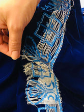 Load image into Gallery viewer, Silk velvet, hand embroidered, made in jordan, by Palestinian refugees, cross stitch, made in france DMC pearle cotton balls, custom design meditation prayer serenity mat, celestial religions, earth heaven stars sky artisanal work, empowering women and men local artisans and sustainable mindful approach with social imapct aljabra