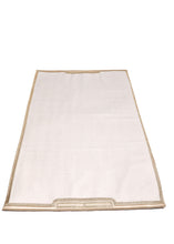 Load image into Gallery viewer, Sustainable hand tailored empowering and supporting small businesses and artisans for social impact and economic support. Local artisans are invovled every step of the way with this linen cotton fabric and gold embroidered trimming inspired by arabian culture and arab social status implying power and wealth. Meditation, prayer and serenity mats or rugs. padded with local sourcing and suppliers. Bishtu serenity mat by A'myn