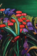 Load image into Gallery viewer, Artists self expression canvas inspired to convey the soul connection of mind body and soul. Empowering artists and artisans. Hand painted hints of gold scattered throughout the serenity mat. The artisanal redefinition of prayer and meditation mats. Life serenity mat by Fairuz Hamad. Nature flowers colors a garden of connection and consciousness